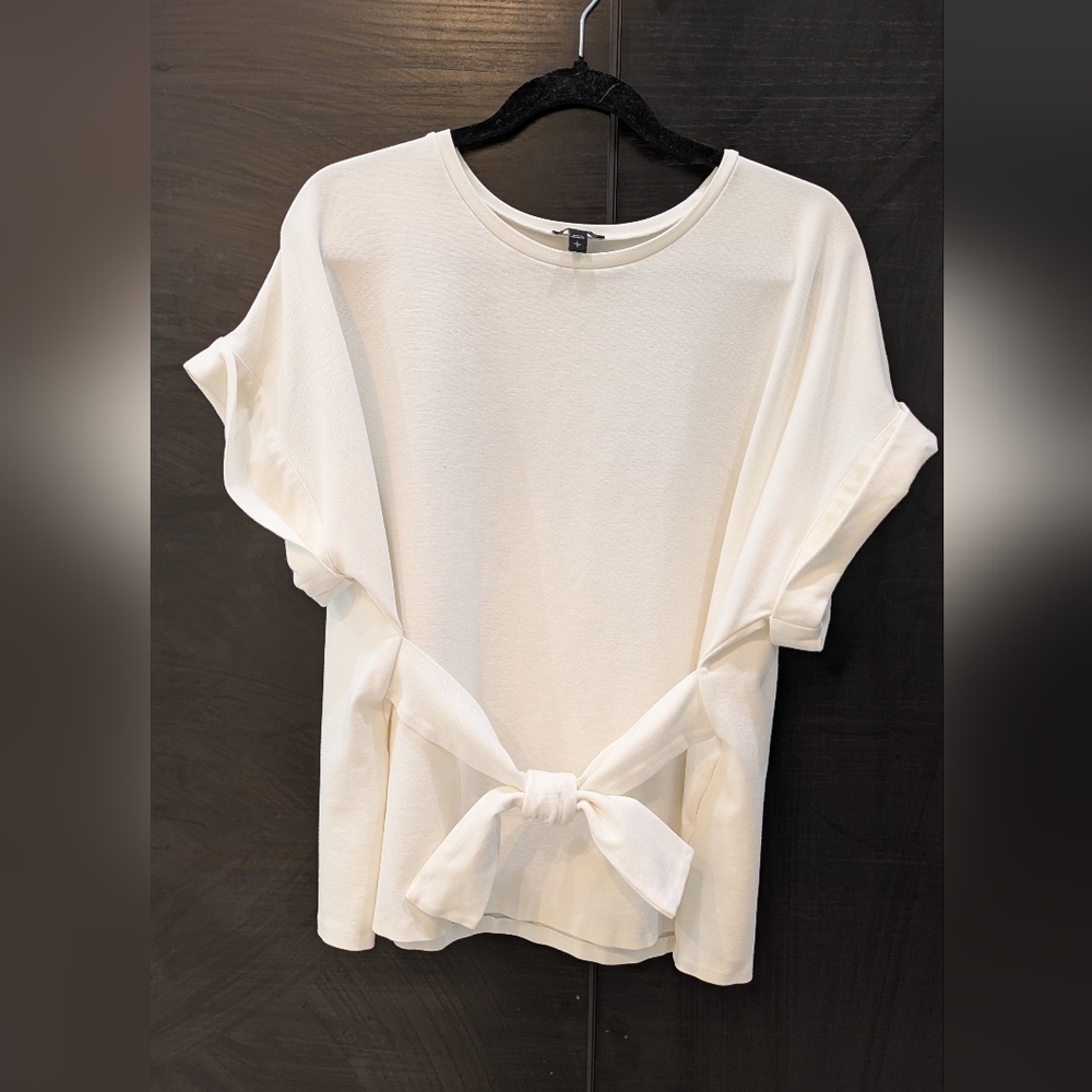 Express Cream Tie-Front Short Sleeve Top - Picture 1 of 6